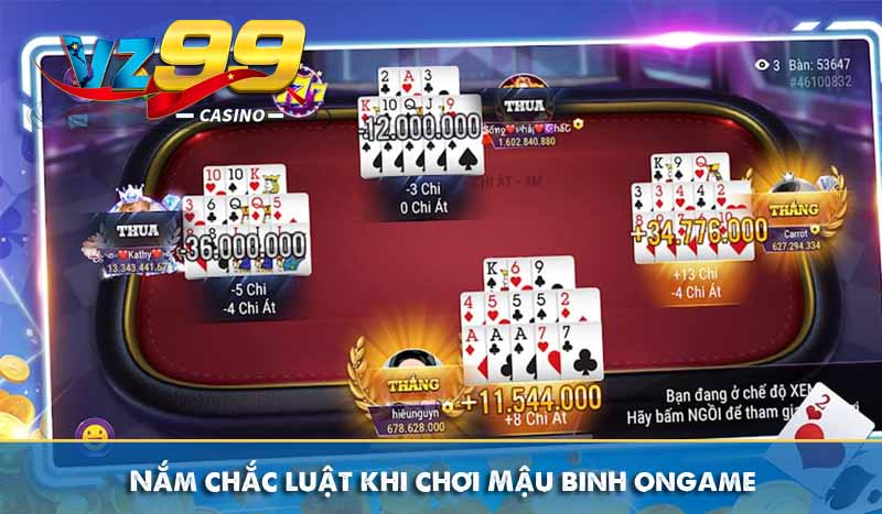Hướng dẫn Cách Chơi Mậu Binh Ongame dễ hiểu tại VZ99 11 Nắm chắc luật khi chơi Mậu binh ongame